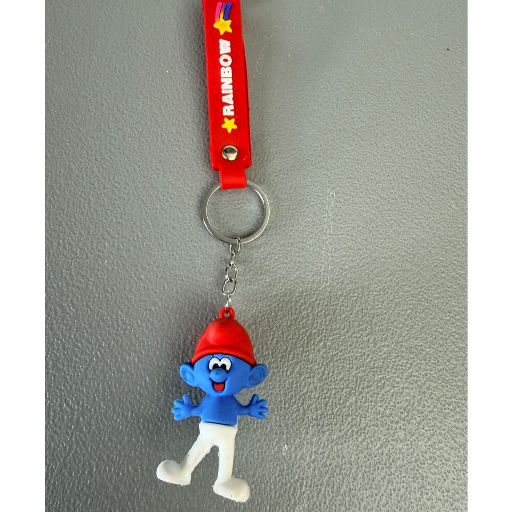 Smurf Keychain Cartoon Character Charm Cute Blue Keyring Strap